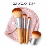 O.TWO.O Bamboo Brushes four-piece makeup brush set with pink pouch in Pakistan