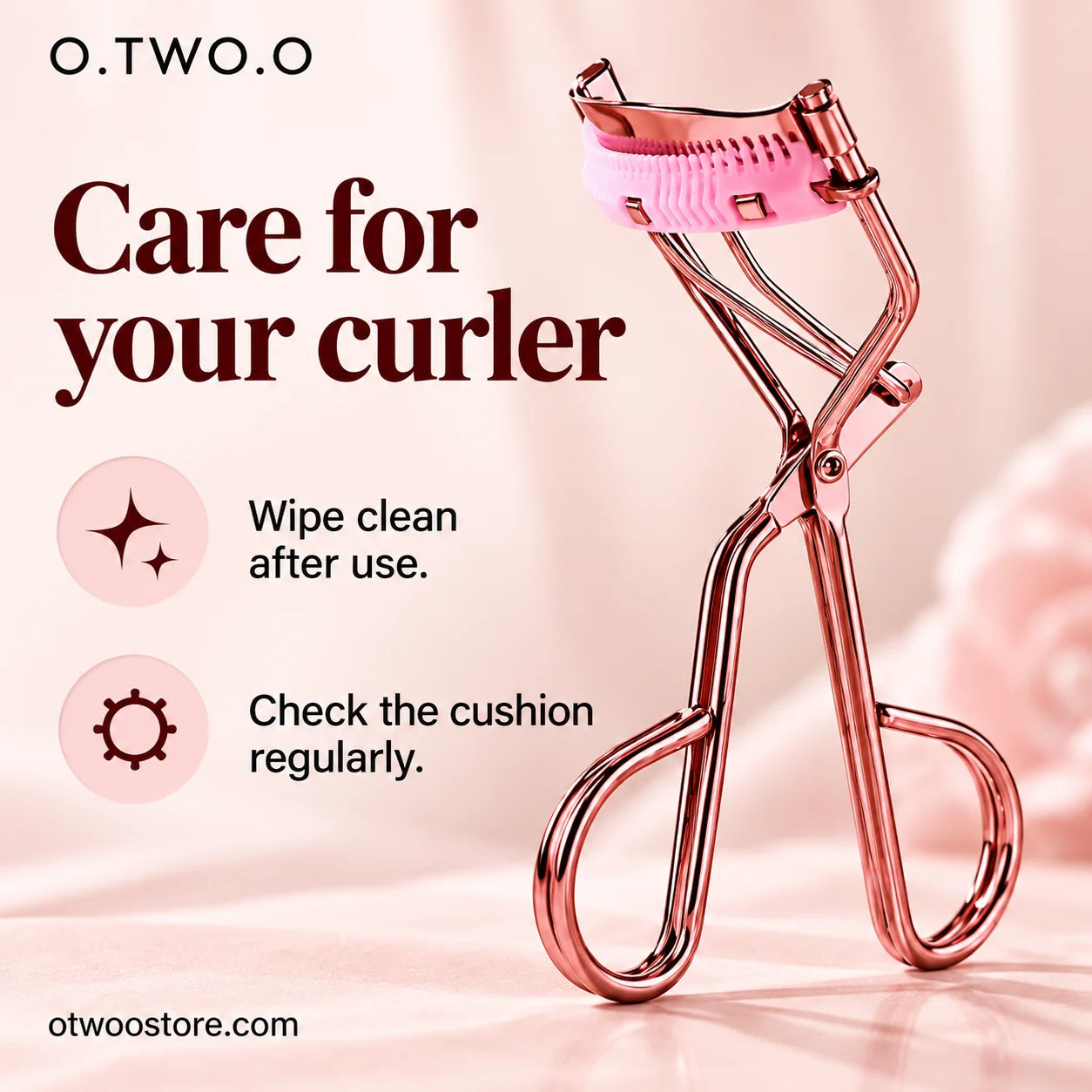 Care guide showing how to clean the curler and check its silicone cushion