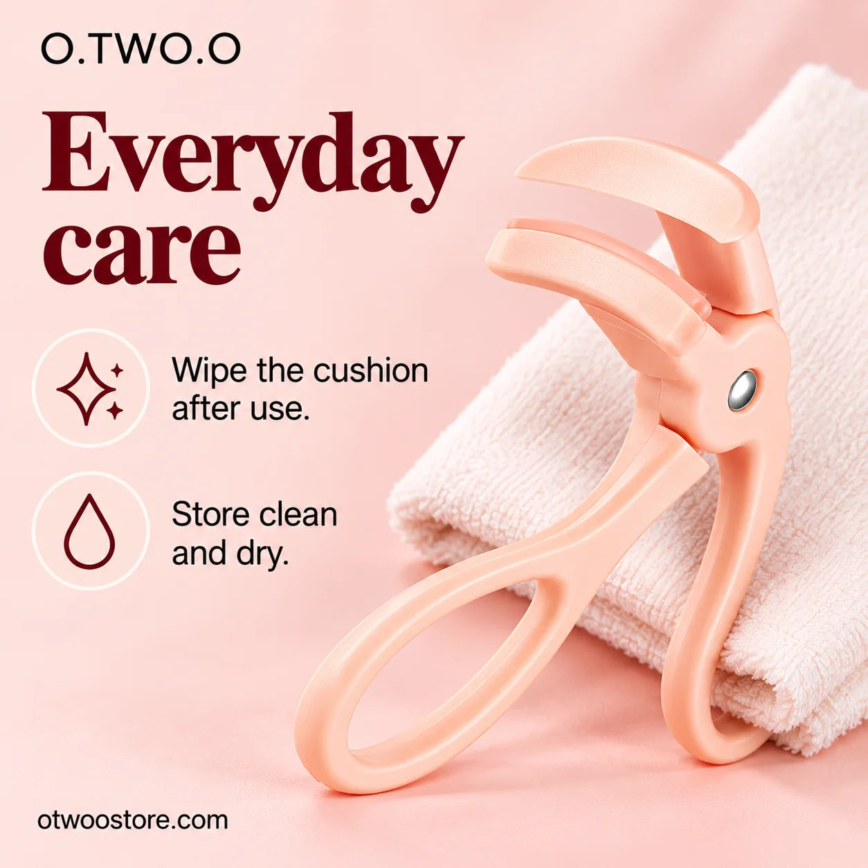 Eyelash curler care guide for wiping the cushion and storing it clean and dry