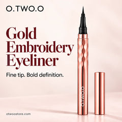 Rose-gold black eyeliner pen with cap and fine pointed tip