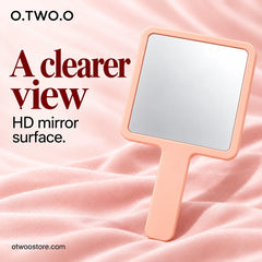 Square peach makeup mirror with clear HD reflective surface