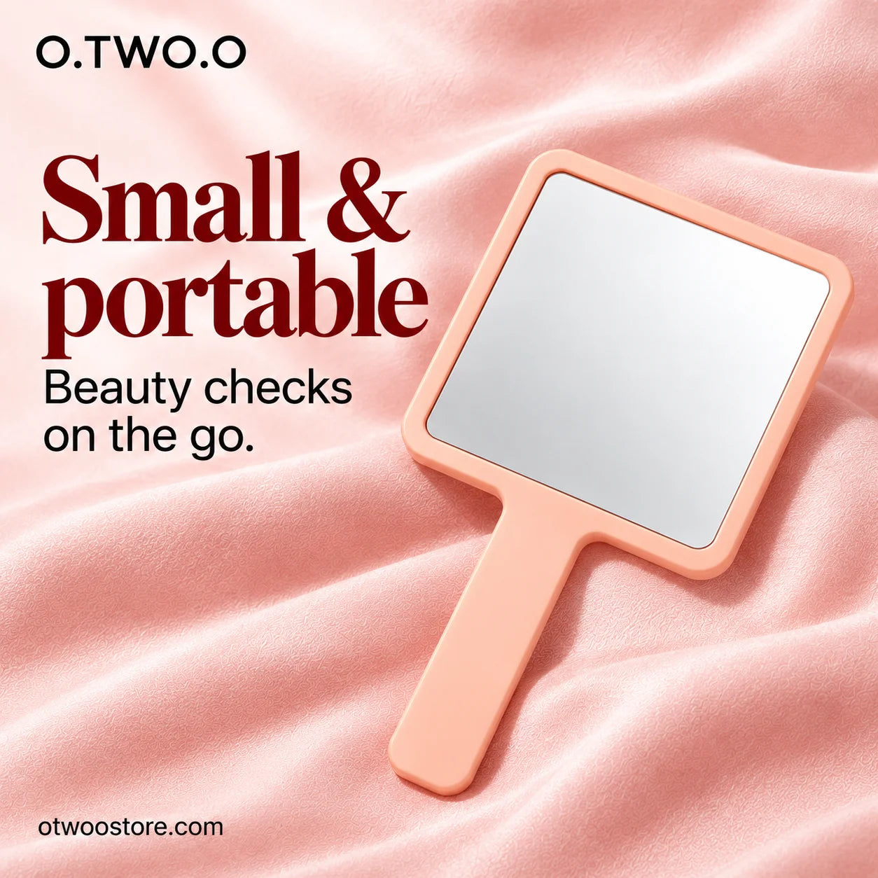 Small portable peach mirror for everyday beauty checks while travelling