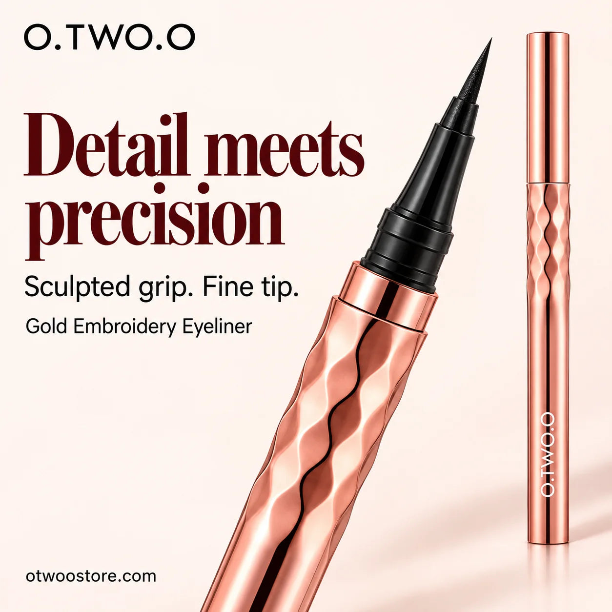 Rose-gold eyeliner with sculpted grip and precise fine tip
